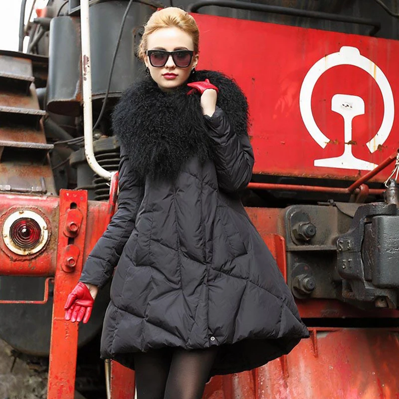 

European Women Winter Coat Down Cotton Padded A-Line Women Jackets Outerwear Real Fur Collar Parkas Casual Clothes Plus Size E09