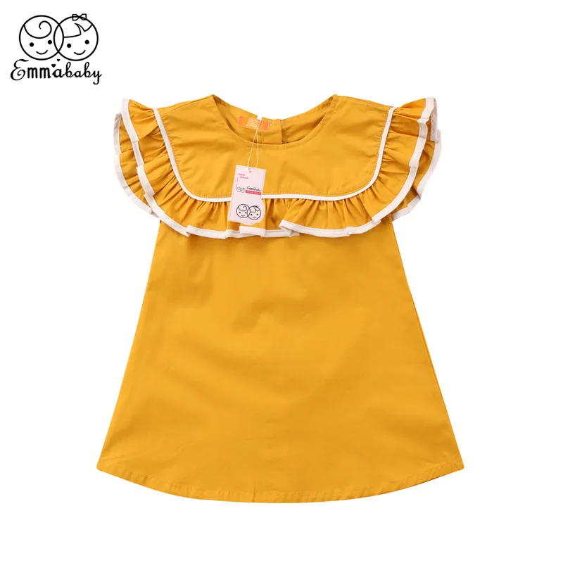 

2018 New Fashion Kids Baby Girls Dresses Sleeveless Solid Square Collar Party Pageant Princess Dress Sundress Cute Girls Clothes