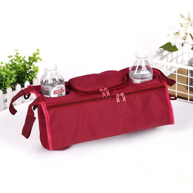 Baby Stroller Organizer Baby Pram Hanging Bag Bottle Cup Holder Bag for Kids Baby Stroller Accessories Wheelchair Bag - Color: Red