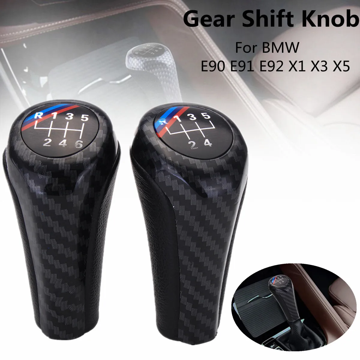 5 Speed 6 Speed PU Leather Manual Gear Shift Knob For BMW E90 E91 E92