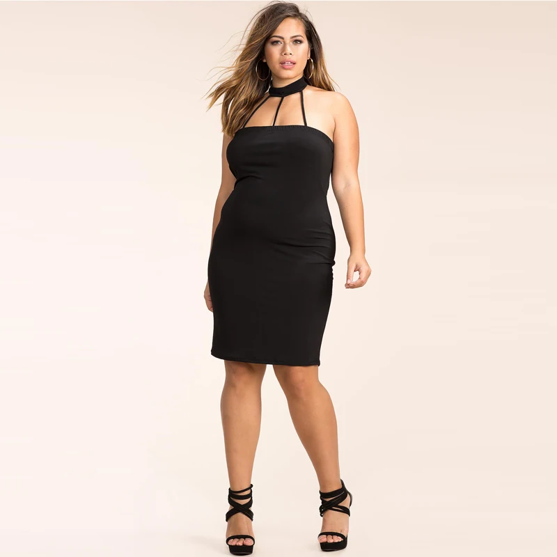 New Summer Plus Size Women's Sexy Halter Hanging Fashion Dress Open Back Style Knee-Length Elastic Stretch Straight Bodycon Dres