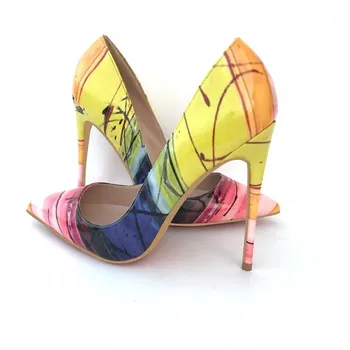 

New Designer Graffiti Colorful Shoes Woman Sexy High Heels Ladies Pumps Pointed Toe Stilettos Party Dress Gladiator Shoes Women