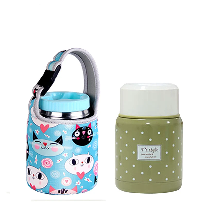 

cat bag stainless steel thermos colorful food container inox folding spoon cute flask gift 350ml thermo kid lunch box