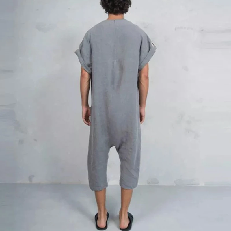 Laamei 2019 Fashion Cotton Men Pants Cotton Vintage Jumpsuit Leisure Loose Pocket Trouser Men Overalls Muslim Islamic Cross-pant