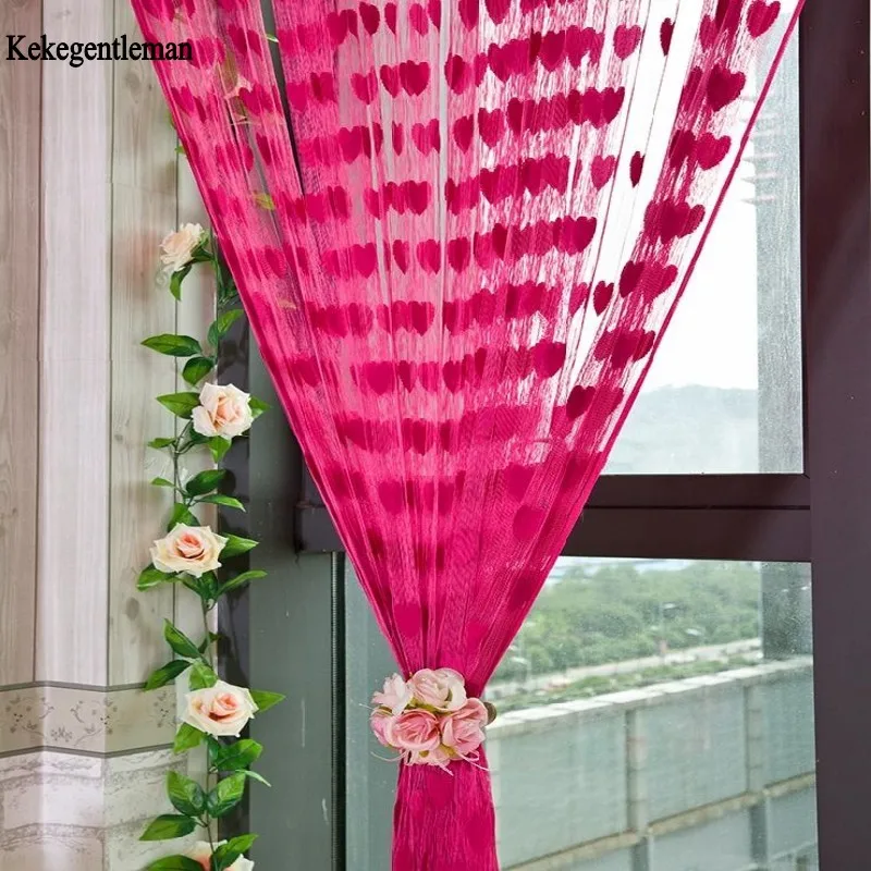 

200*100cm Heart Design Curtain Romantic Marriage Room Door Valance Classic Line String Window Divider Curtains