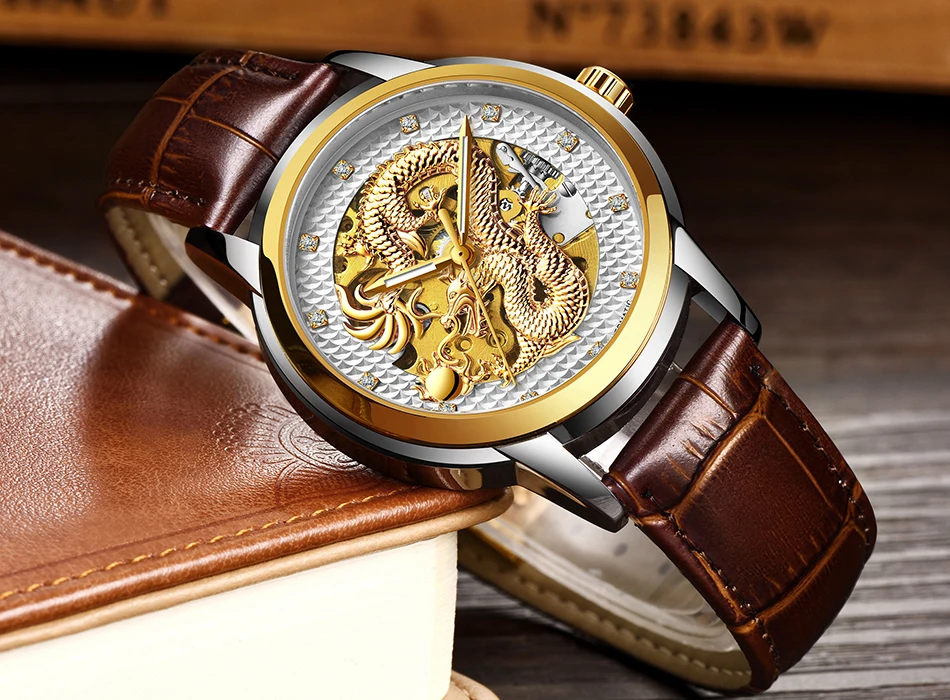 LIGE мужские часы Топ люксовый бренд часы из нержавеющей стали водонепроницаемые автоматические механические мужские часы с драконом мужские часы+ коробка