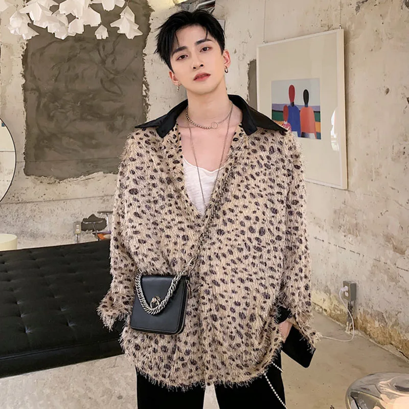 Men Fashion Polka Dot Leopard Tassels Long Sleeve Oversize Casual Shirt Cardigan Male Women Streetwear Hip Hop Loose Shirts Coat