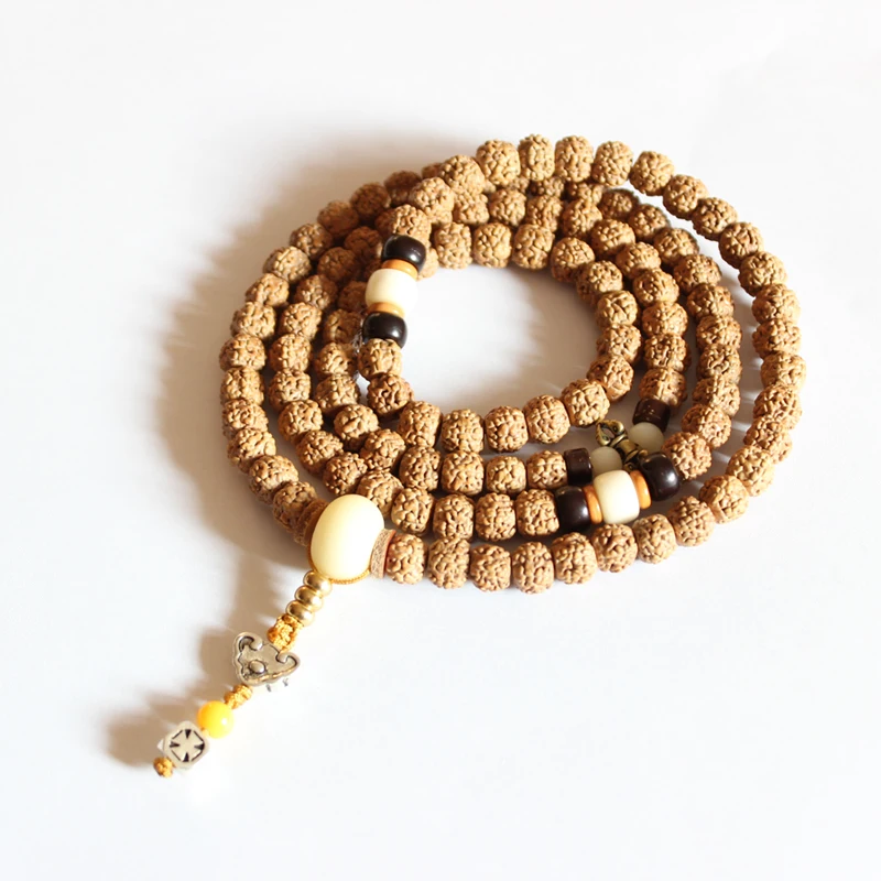 108 Mala Beaded Bracelet Unisex 8*6mm Indian Natural Rudraksha seeds