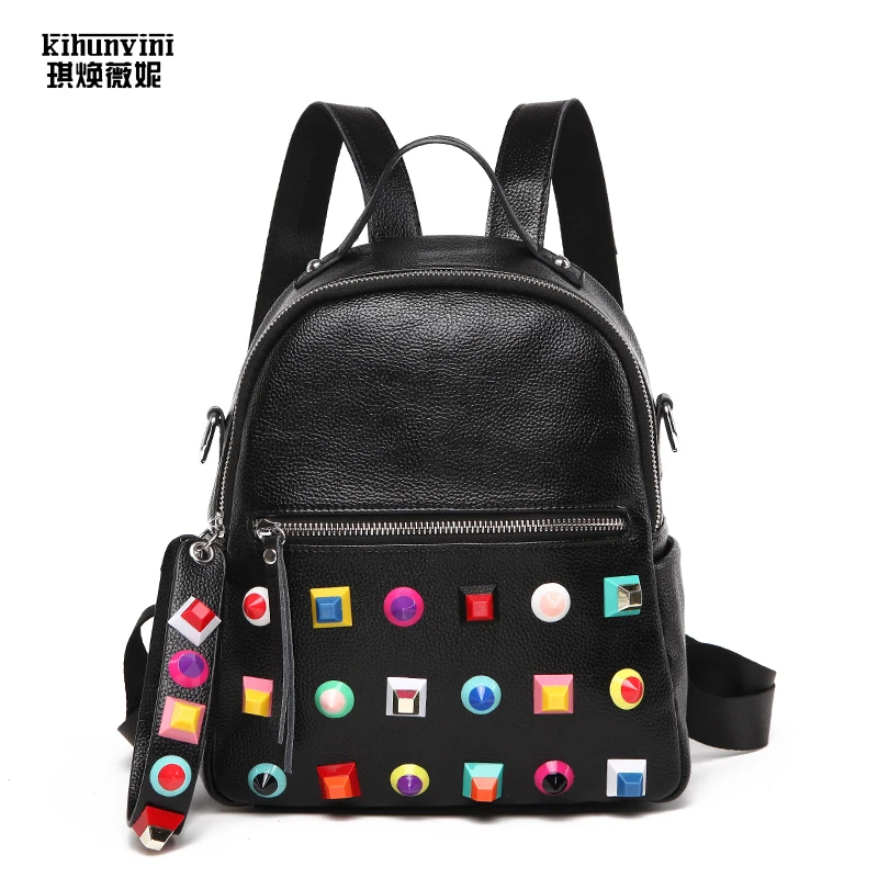 

Colorful Rivets Backpack Women Mini Shoulders Bag Female Leather Backpacks Famous Brand Designer Luxury Sac A Main Mochila Bolsa