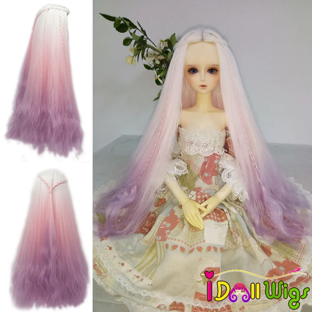 

High-temperature Fiber Long Afro Curly White Purple Ombre Color Wig for 1/3 1/4 BJD/SD/Pullip Dolls
