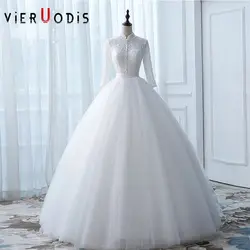 Роскошная Одежда с длинным рукавом Африканские свадебные платья с высоким воротом чистый белый плиссированный атлас ремень принцессы