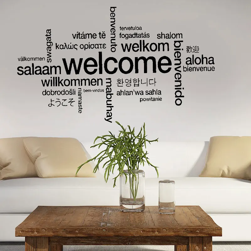 

Welcome sign applique, welcome wall stickers, welcome multi-language decoration, all language murals living room decoration KT25