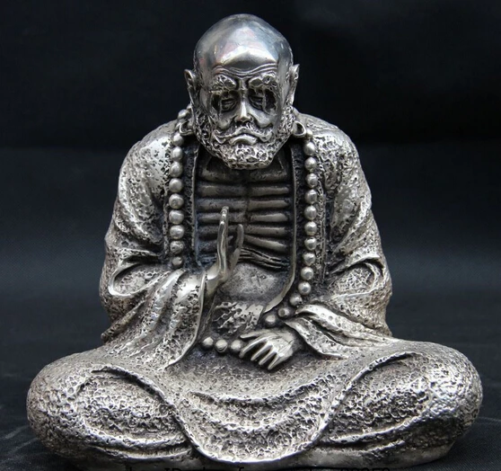 

bi003753 Tibet Buddhism White Copper Silver Statue Arhat Dharma Damour Bodhidharma Buddha