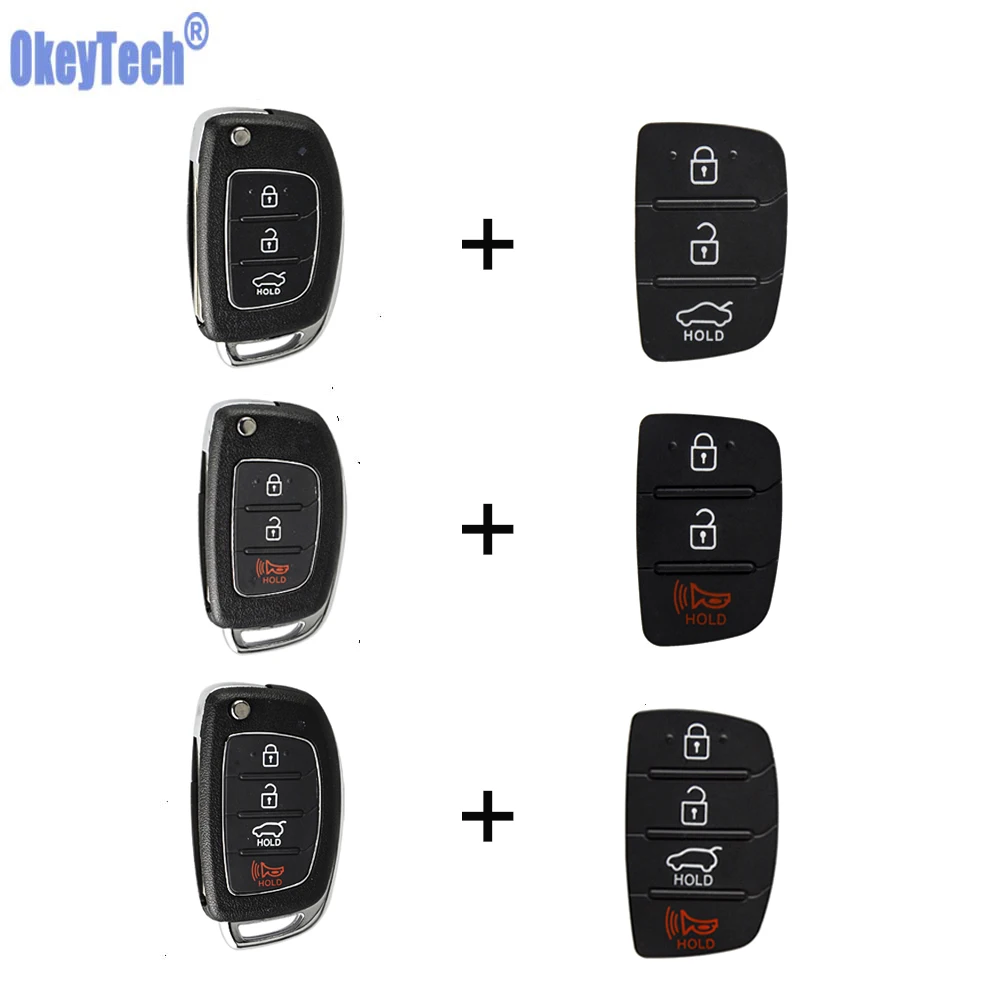 

OkeyTech Flip Folding Car Key Shell For Mistra Hyundai HB20 SANTA FE IX35 IX45 Accent I40 Solaris 3 4 Buttons with Button Pad