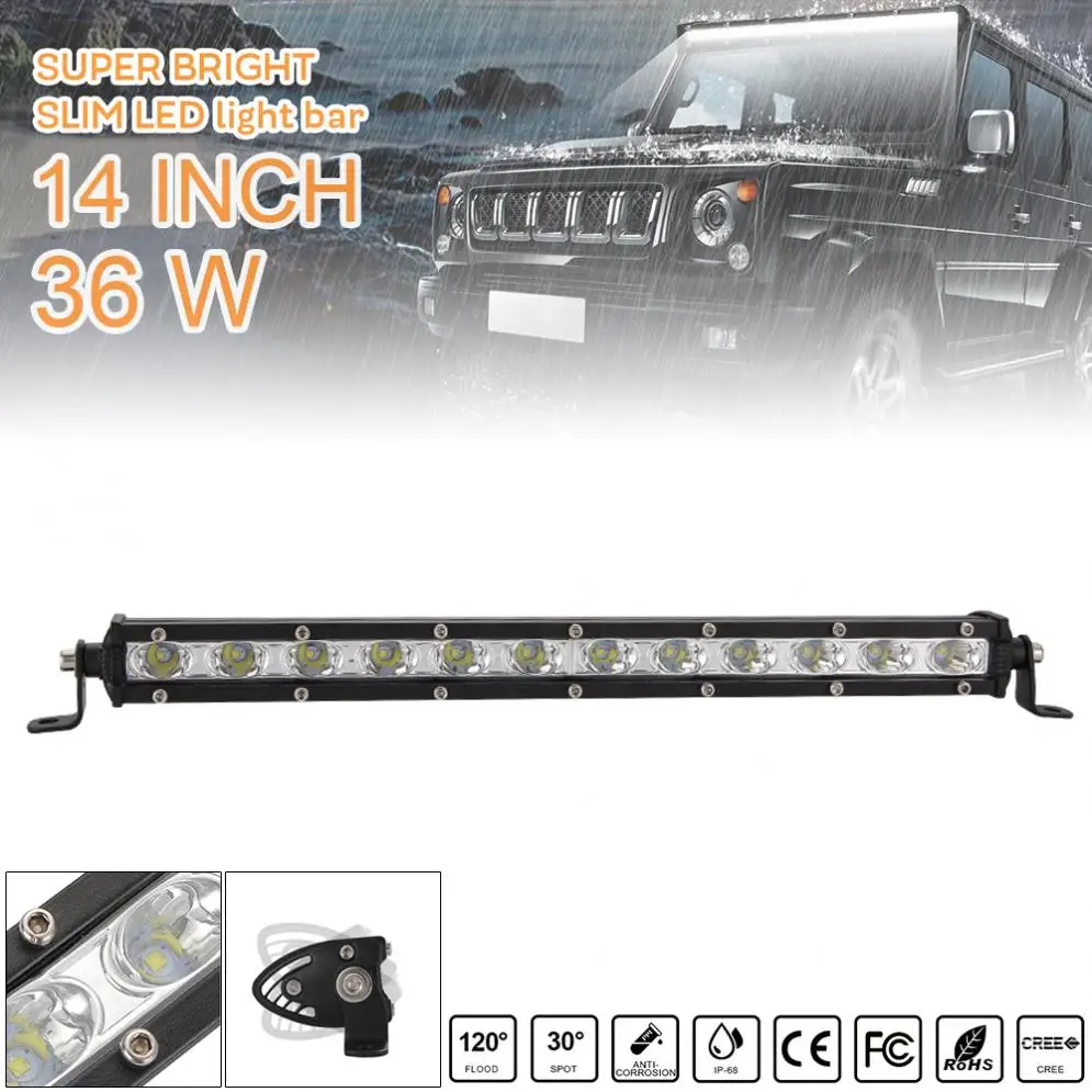 SLIM 14/" 36W LED WORK LIGHT BAR SINGLE ROW DRIVING LAMP UTE ATV SUV JEEP OFFROAD