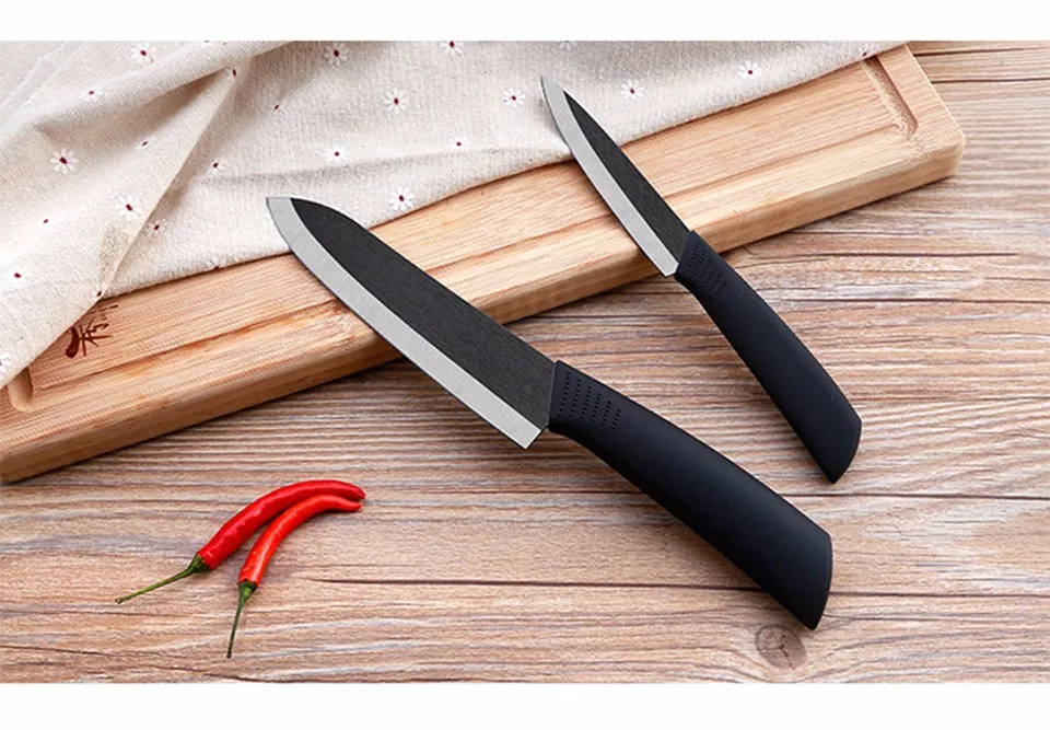 Высокое качество, подарки, циркониевый черный клинок, черная ручка " 4" " 6" дюймов+ Овощечистка+ крышки, набор керамических ножей, кухонные ножи
