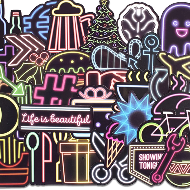

100 PCS Neon Light Sticker Anime Icon Animal Cute Decals Stickers Gifts for Children to Laptop Suitcase Guitar Fridge Bicycle