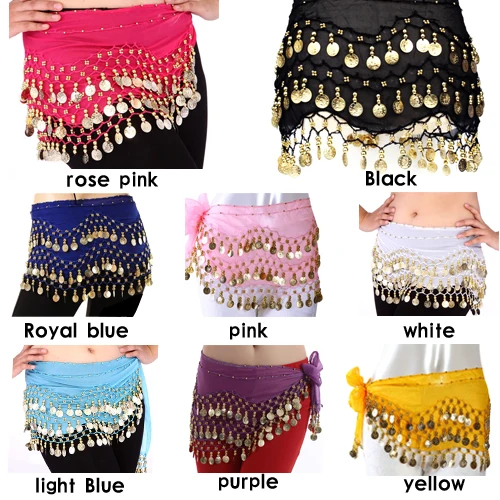 3 Rows Belly Dance Costume Hip Scarf Skirt Belt Gold Coin Dancer
