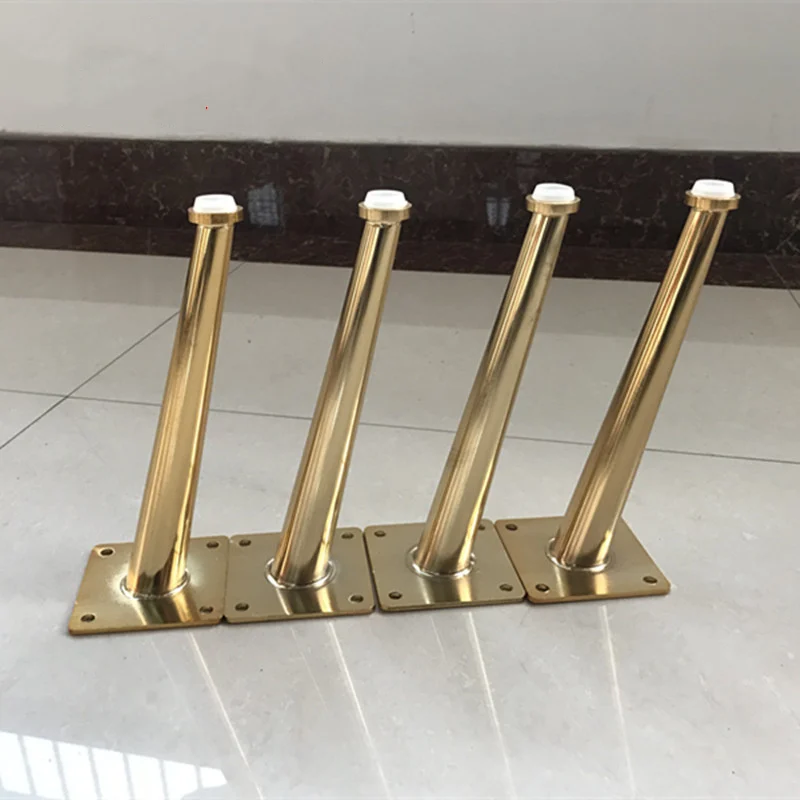 4pcs Metal Furniture Legs Gold Vertical / Inclined Tube Sofa Feet For