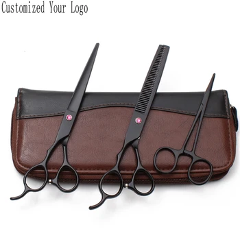 

Left Hand 7" 440C Engraving Logo Black Straight Shears Thinning Scissors Animal Scissors Pet Scissors Dog Grooming Kit DIY C8001