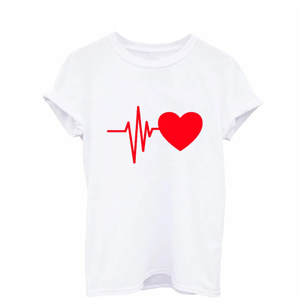 Модная женская Свободная футболка с коротким рукавом, мягкая футболка с принтом в виде сердца, Повседневные Вечерние и пляжные футболки с круглым вырезом, женские вечерние футболки, Новинка