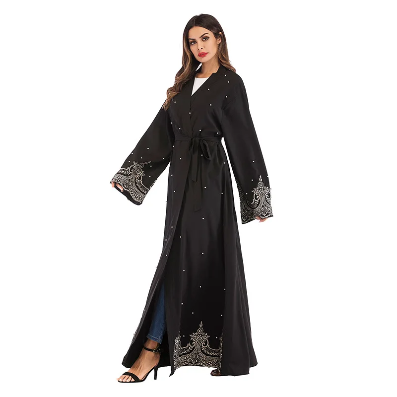 Модные женские туфли Musim одежда черный, фиолетовый вышивка цветок абайя платье Ближний Восток Дубай турецкий Gamis мусульманских wanita