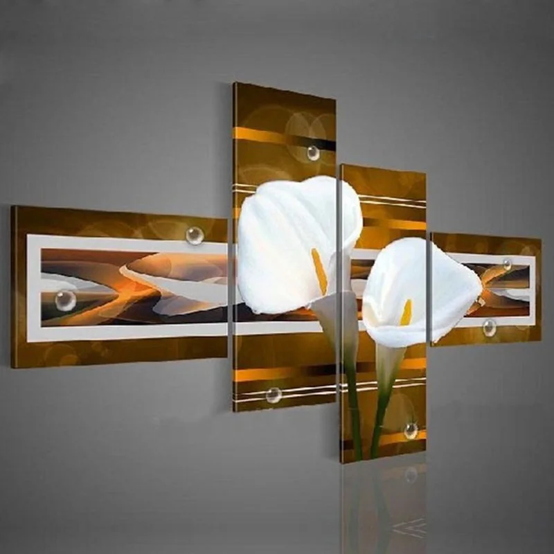 hand-painted-wall-art-black-Pure-white-lilies-home-decoration-Landscape-oil-painting-on-canvas-4pcs (3)