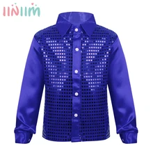 Iiniim/детская одежда детская рубашка с расшитым блестками воротником для мальчиков, для хора, джазовых танцев, выступлений, свадьбы, вечерние, торжественные рубашки