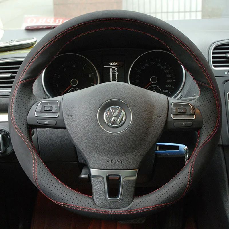 Чехол на руль автомобиля из натуральной кожи для Volkswagen vw passat b5 b6 b7 polo 4 5 6 7 golf tiguan jetta touareg аксессуары - Название цвета: color 2