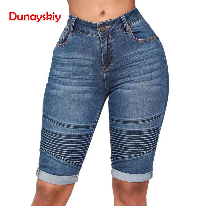Skinny Jeans Women Middle Rise Elastic Denim Shorts Female Summer Knee Length Curvy Stretch Short Jeans Pants 2019 New Spring