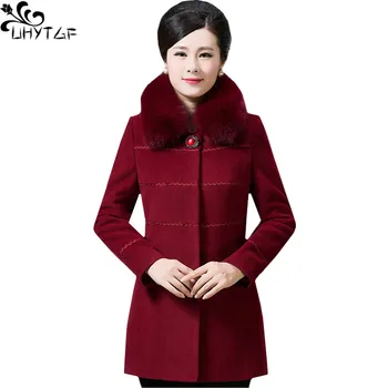

UHYTGF Winter Women's Woolen Coats 2018 Plus size Korean Autumn Coats for Womens long Jacket Coat Female Casual ladies coats 241