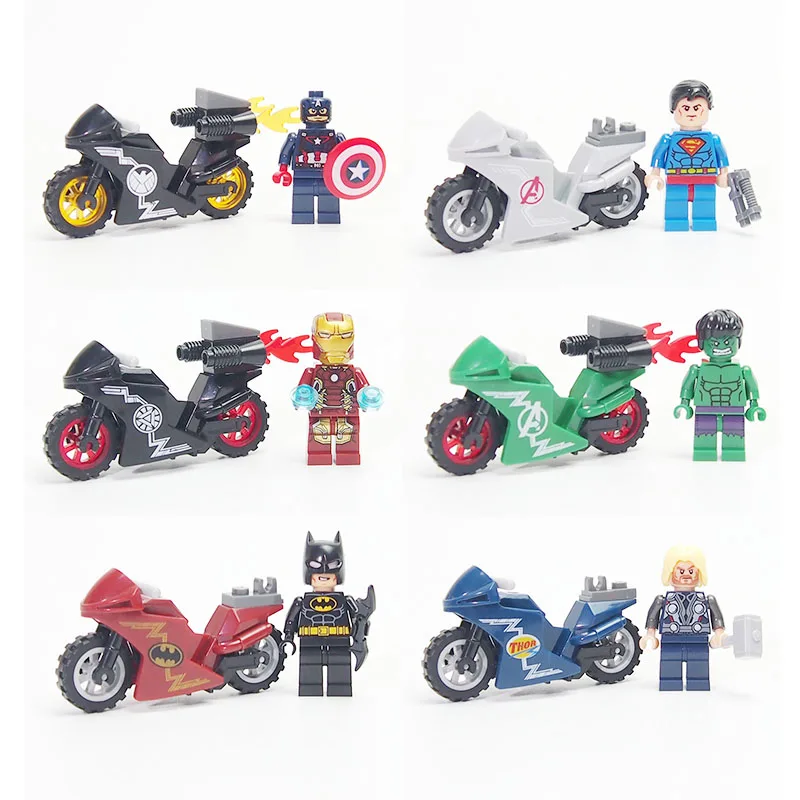

Super Heroes DC Avengers Military weapon Motorcycle Mini Figures Building Blocks Bricks Iron Man Model lepines toys for children