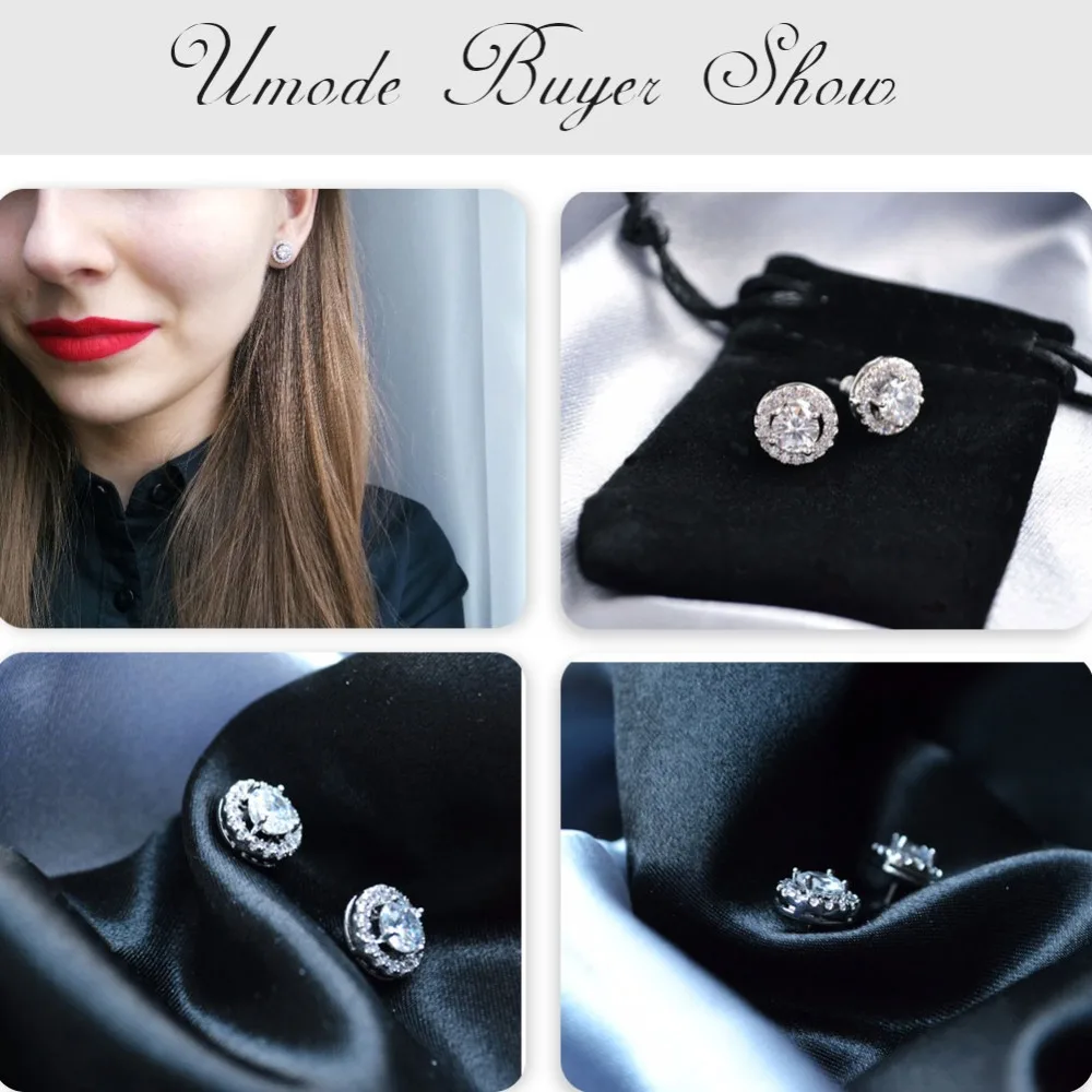Женские серьги гвоздики с фианитами UMODE модные вечерние кристаллами ювелирные