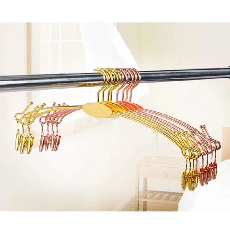 27cm Rose Gold Stainless Steel Hangers With 2 Clips Metal Lingerie Hanger Wardrobe Storage Hanger Underwear Bra Clips