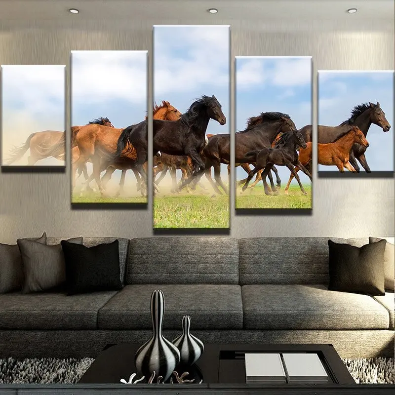 

5 pieces canvas paintings Animal Horses Pictures home decor poster print wall art WD-1327