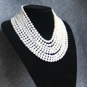 

Hot New Necklace 7-8mm White Long Multilayer FreshWater Pearl Necklace Women Necklace Choker Charm Girl Chain Party Jewelry