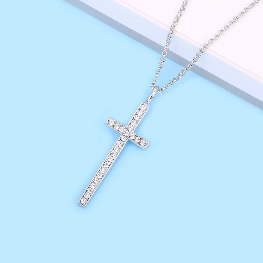 

Hot Collier Femme New Fashion Austrian Crystal Classic Simple Cross Necklaces Pendant Jewelry Fashion Women Statement Necklace