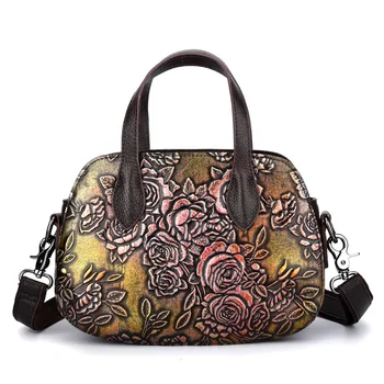 

2018 Women Crossbody Tote Handbag Famous brands Embossed Leather Rose Pattern Retro Female Messenger Top Handle Bags