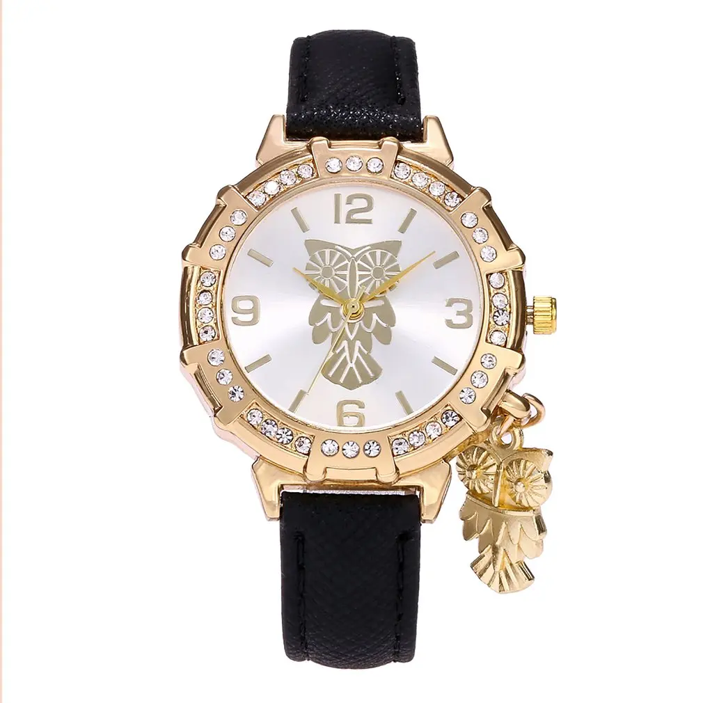 Тонкий ремешок из искусственной кожи женские наручные часы с подвеской в виде