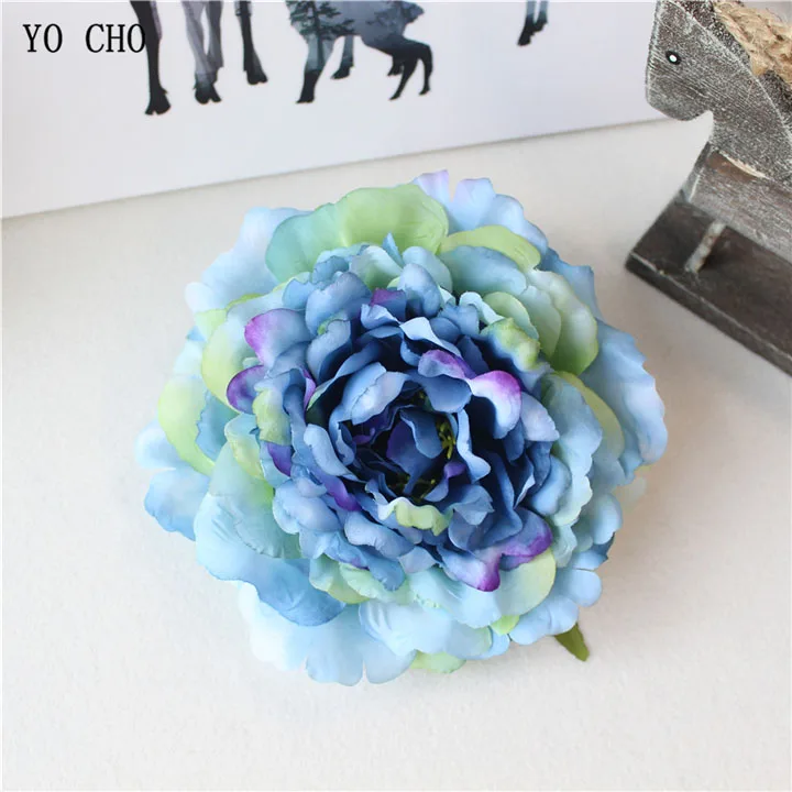 Artificial Peony Flower Head Silk Rose Wedding Wreaths White Pink Blue Fake Flowers Big Flower Heads (1)_