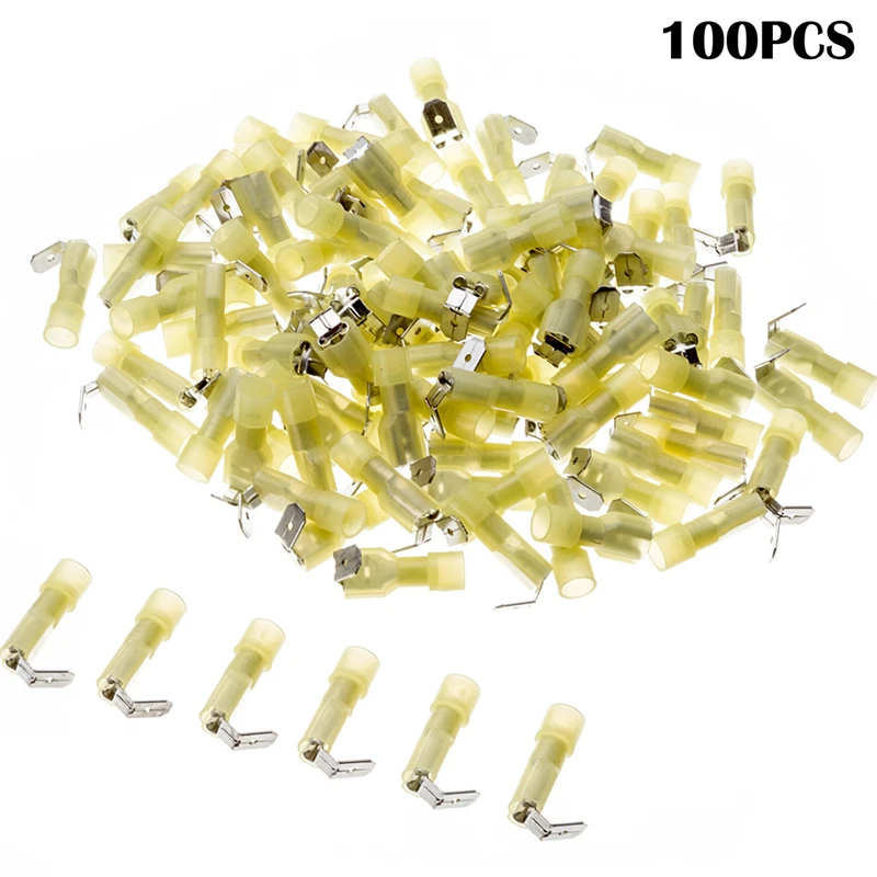 100pcs Yellow Nylon Wire Connectors Kit Humpback Spade Electrical
