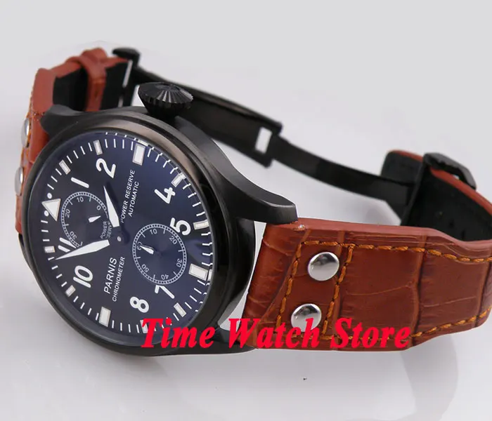 

Parnis watch 47mm black dial PVD case power reserve Automatic movement men's watch 106