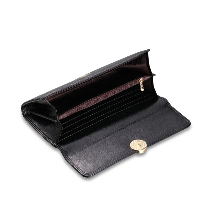 Ladies Cowhide Genuine Leather Wallet Long Female Purse Fashion Womens Wallets Famous Brand Coin Purses Card Holders Hasp