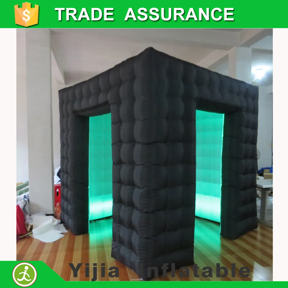 

Black outside white inside 8ft inflatable photo booth led square photo booth tent with 2 doors