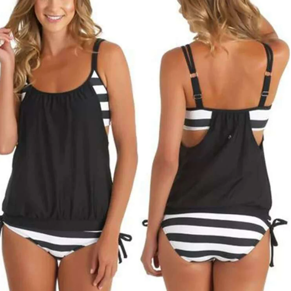 

Sexy Two Piece Women Bathing Suit Padded Swimming Suit Stripe Bottom Sport Swimwear
