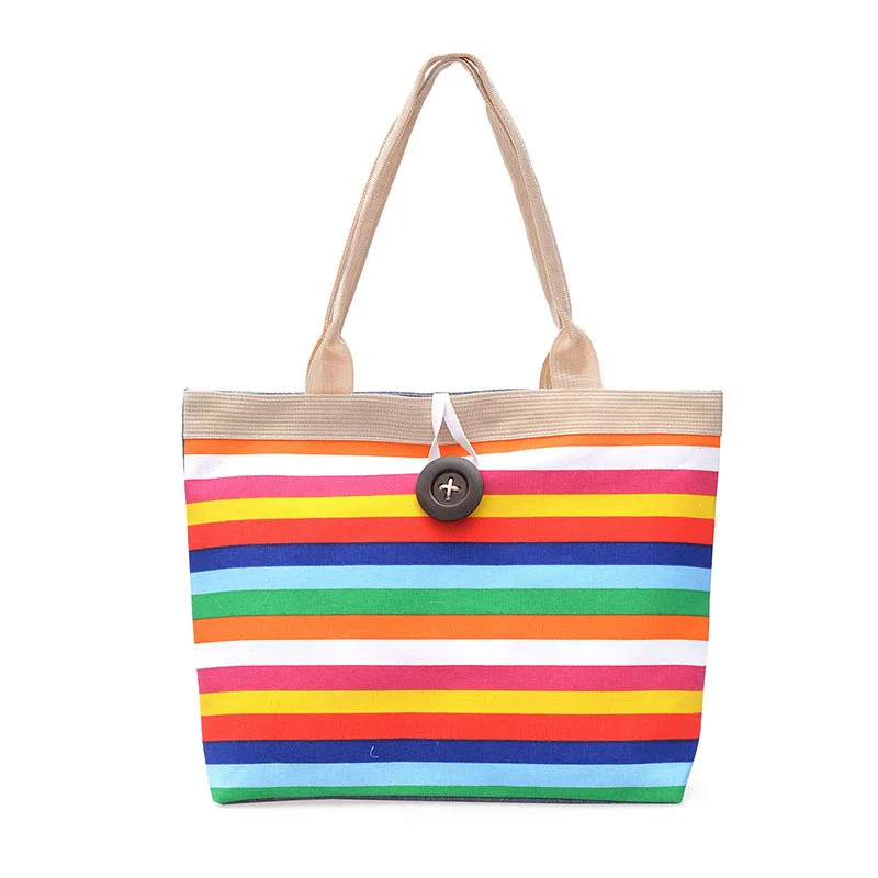 

Rainbow Stripes Tote Bag Young Color Shoulder Bag Large Capacity Handbag Durable Canvas Shopping Bag for Women Mochila