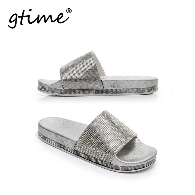 

Dropshipping GTIME Rhinestone Women Slippers Flip Flops Summer Women Crystal Diamond Bling Beach Slides Sandals Casual GXJJ108