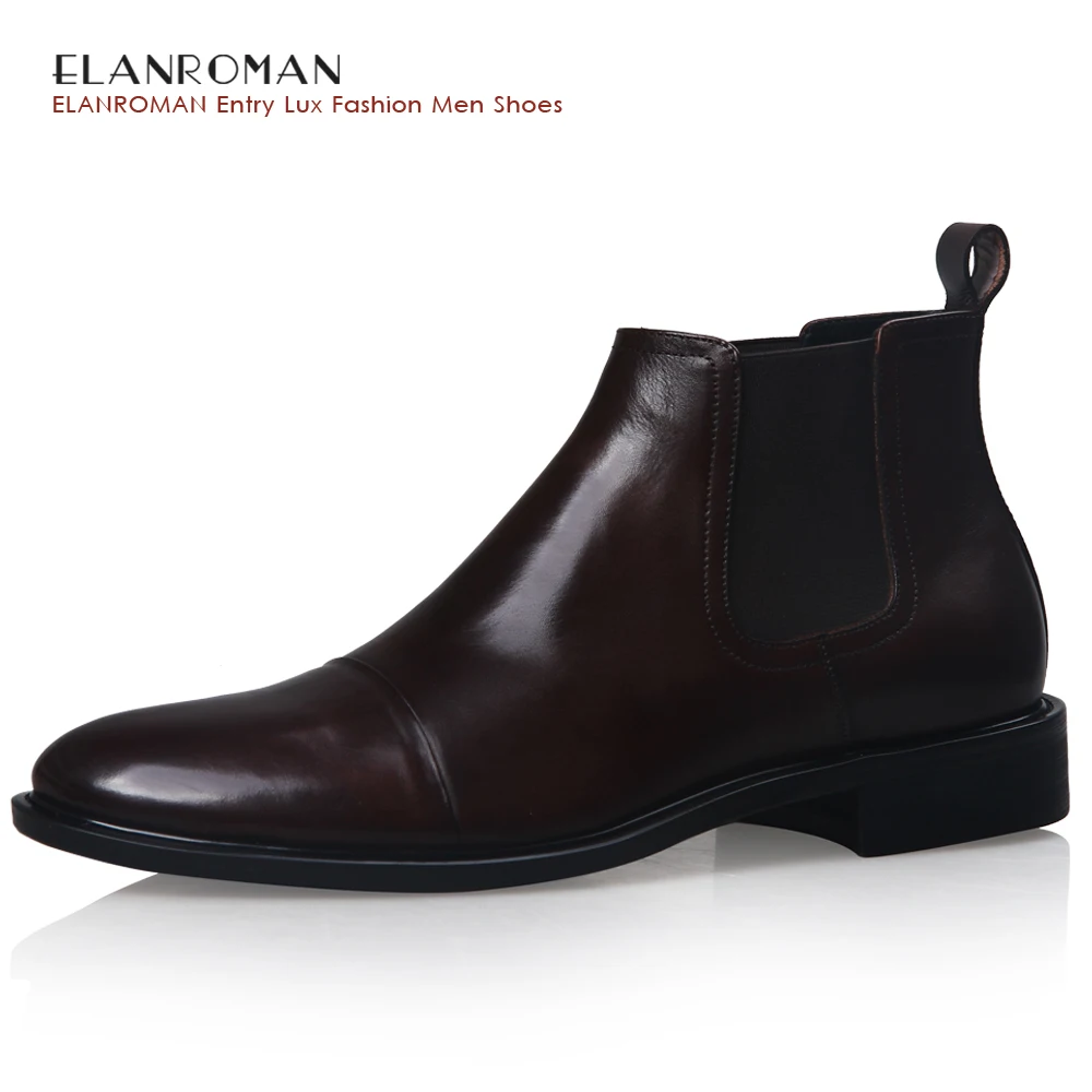 ELANROMAN Luxury mens shoes British Style Full Grain Leather Coffee
