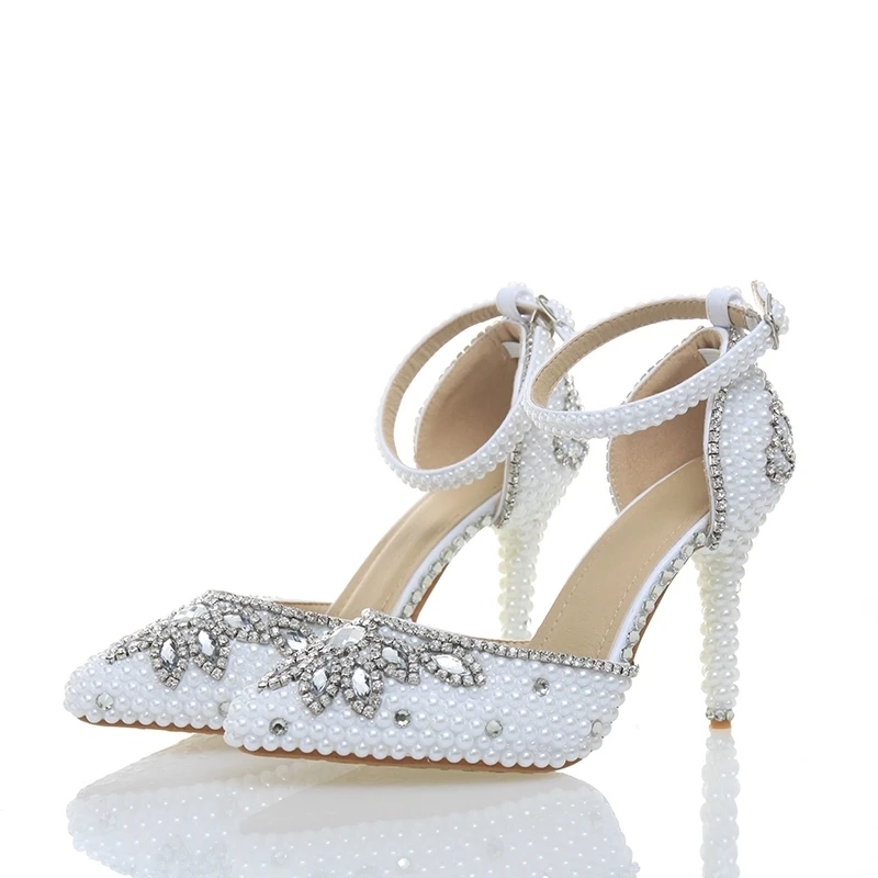 Banquet Pointu Blanc Mariage Bout White 10cm 8cm Talons Délicates Hauts De 2018 Handmake Perle Date Pouces Heels Mariée white Pointed Partie Strass 4 Chaussures Bal w48Oaxq