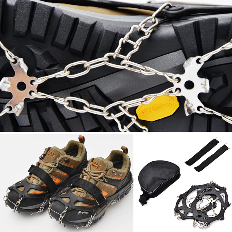 Cena Wspinaczka na zewnątrz antypoślizgowy raki 18 zębów zimowy spacer wędkarstwo na lodzie rakiety śnieżne ze stali manganowej antypoślizgowe pokrowce na buty